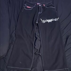 JNCO Black Flare Jeans with White Stitching